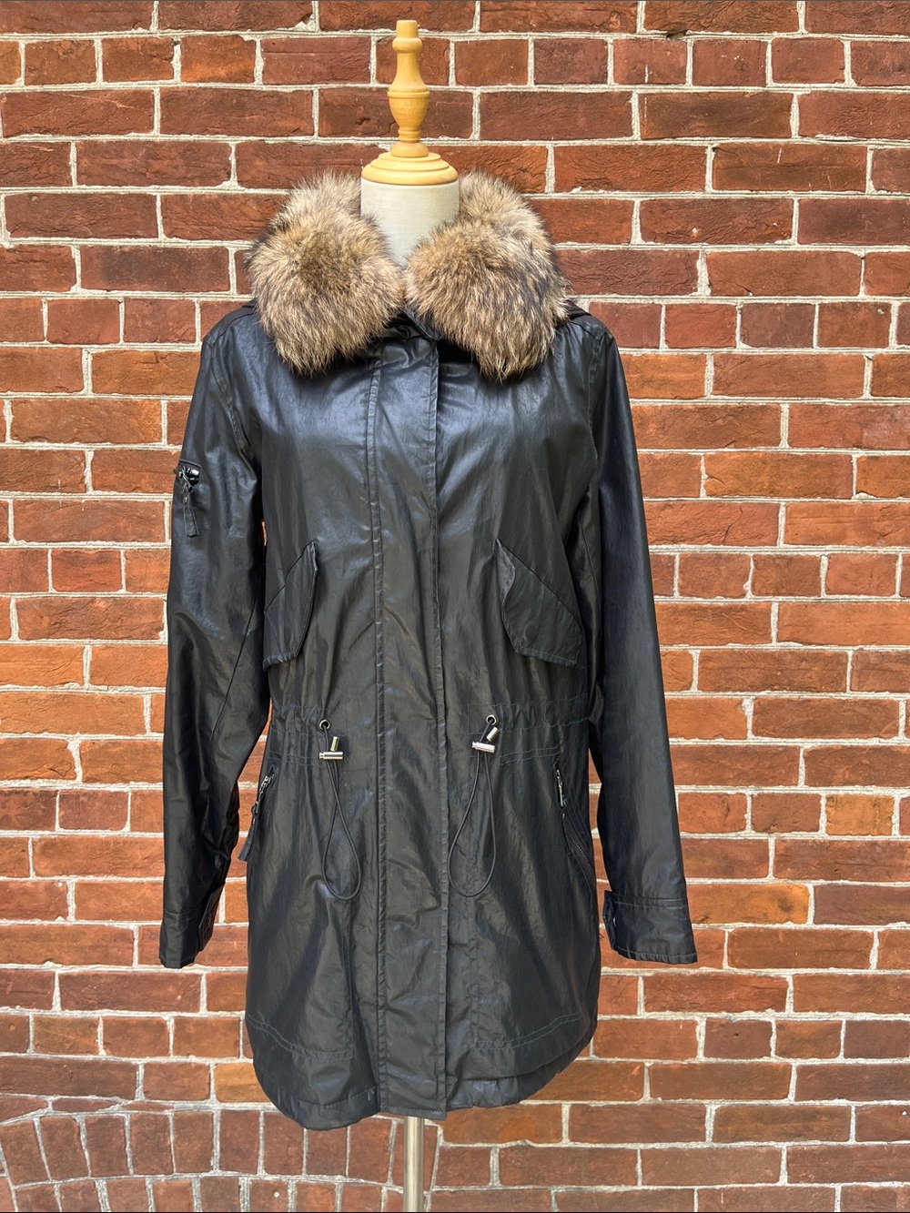 SAM. Black Utility Parka with Coyote Fur Trim